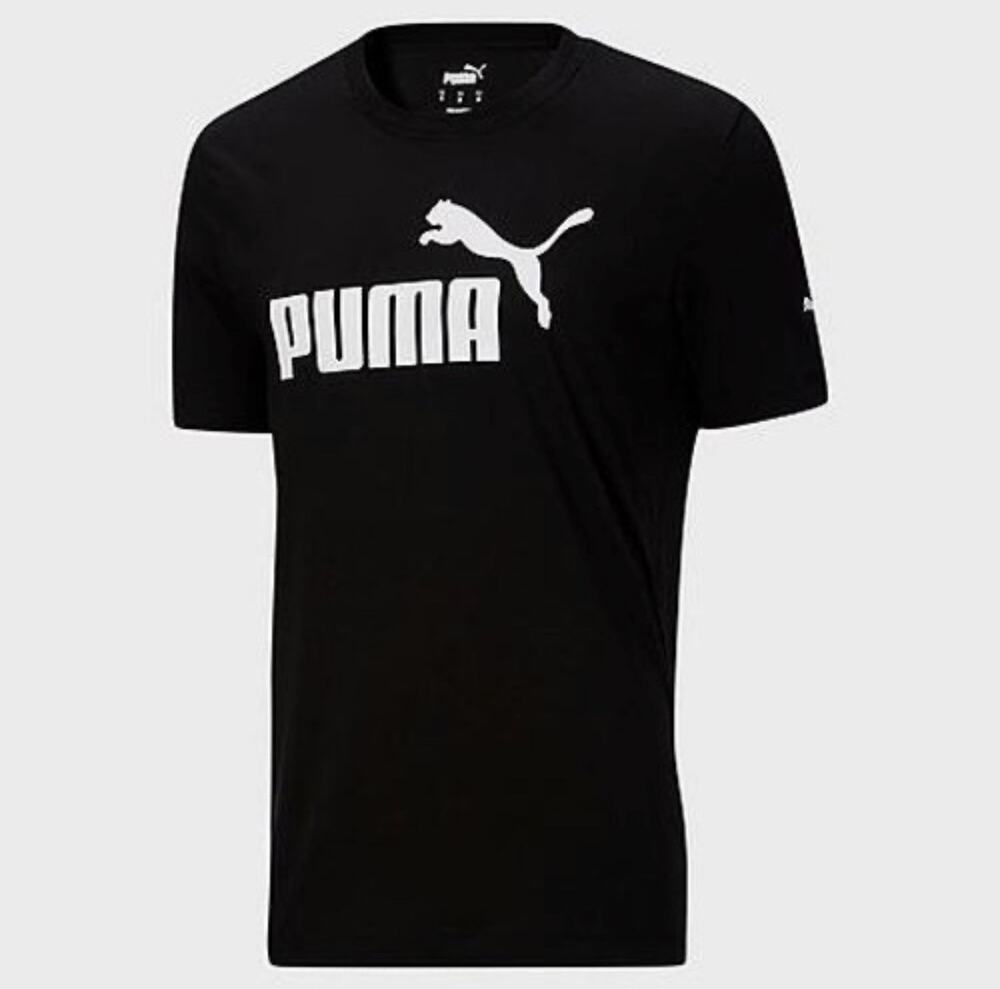 NWT Puma Essential Graphic Logo Tee Shirt Men's Large Black Short Sleeve Summer